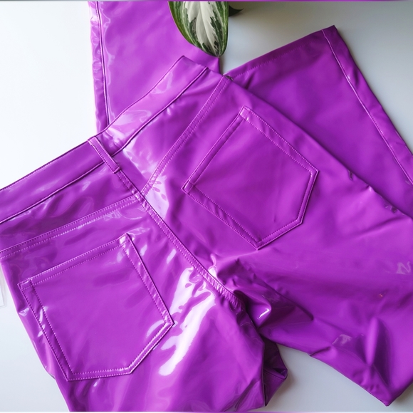Simon Miller Vegan Patent Leather Straight Leg Pant in Magenta Purple NEW - Picture 12 of 16